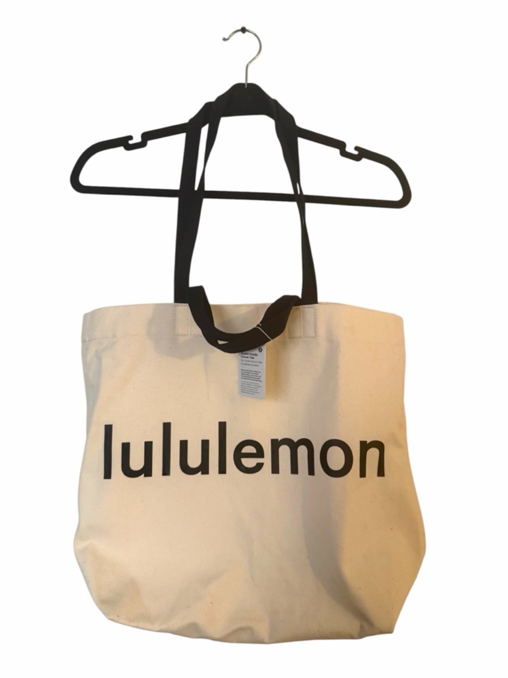 NEW NWT branded lululemon cream canvas tote black straps logo double handle